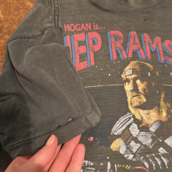 VINTAGE 1991 Hulk Hogan Shep Ramsey Suburban Commando Tee sz men’s L Grey Worn - Picture 7 of 9